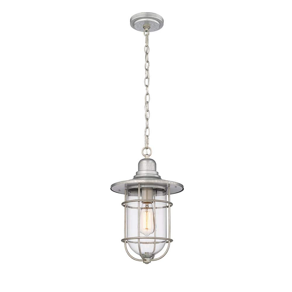 Galvanized Steel Glass Outdoor Hanging Lantern, 16" Height