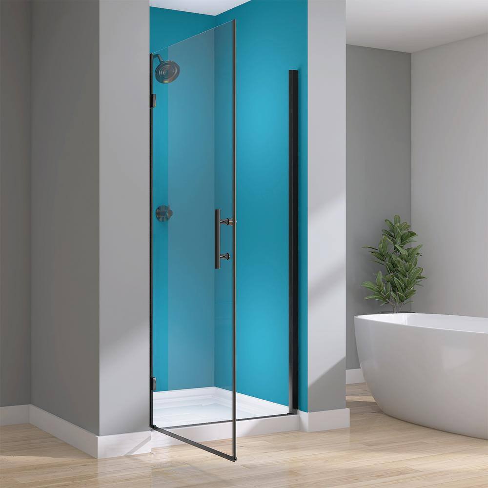 Matte Black Semi-Frameless Pivot Shower Door with Clear Glass