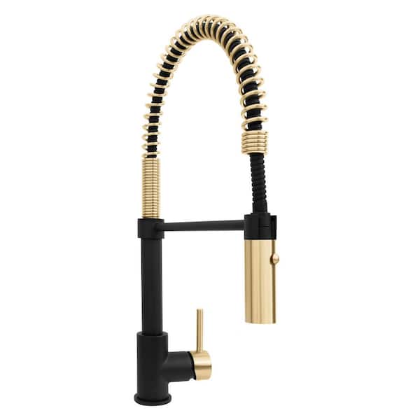 Autograph Edition 10.5 in. Sierra Pull Down Spring Single Handle Kitchen Faucet in Matte Black and Champagne Bronze