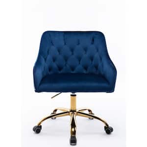 Navy Velvet Fabric Upholstered Office Chair with Arms