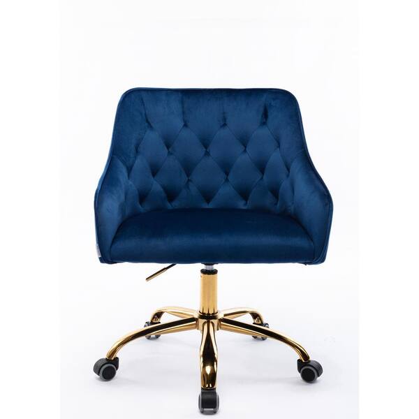 Wateday Navy Velvet Fabric Upholstered Office Chair with Arms