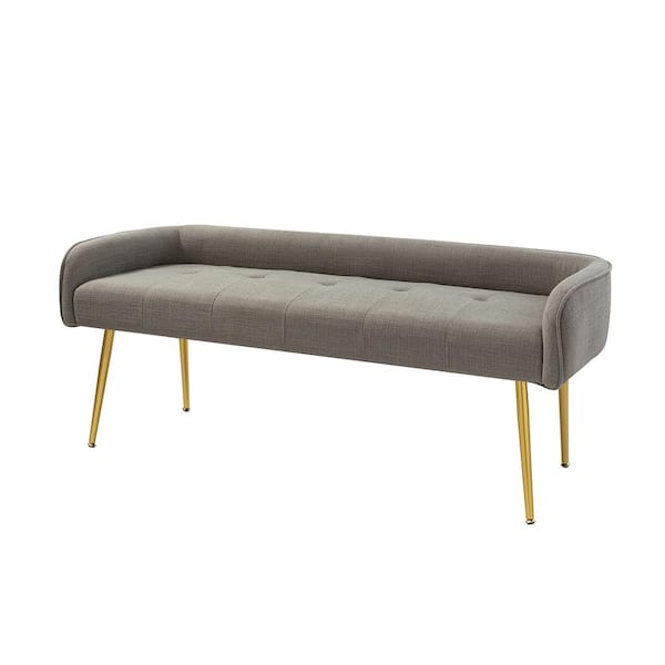 JAYDEN CREATION Ramiro 55.25 in. Wide Grey Modern Upholstered Low Back Bench with Sturdy Golden Metal Tapered Leg