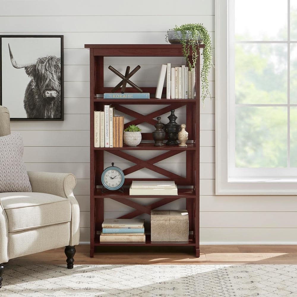 StyleWell 43 in. Dark Brown Wood 3-Shelf Classic Bookcase with Adjustable Shelves