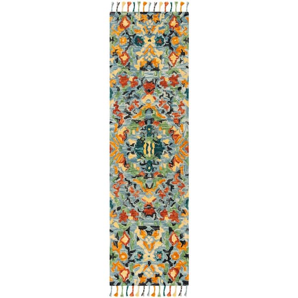 Blossom Blue/Multi 2 ft. x 14 ft. Diamond Floral Runner Rug