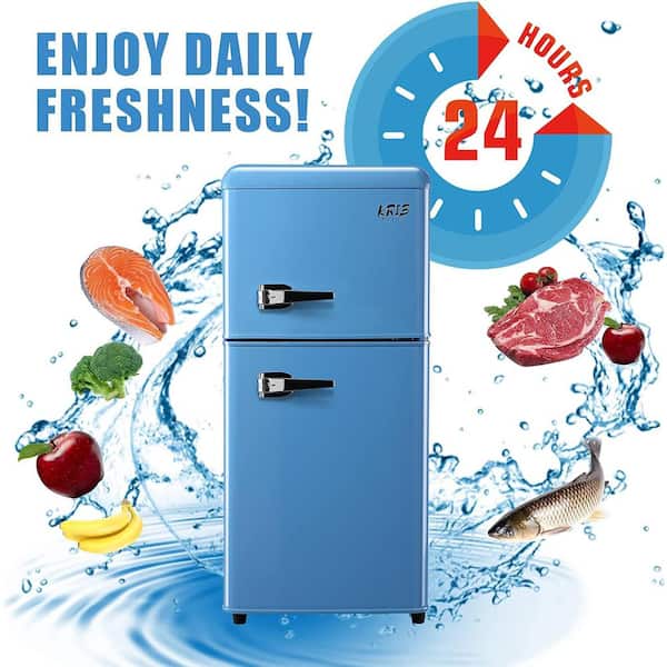 KRIB BLING 3.5 Cu.Ft Retro Refrigerator with Freezer 2 Door Energy Saving  Top-Freezer Compact Refrigerator with 7 Level Adjustable Thermostat Control