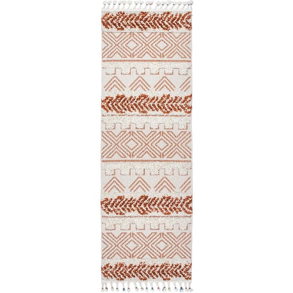 Zuri Shaggy Banded Tribal Rust 3 ft. x 8 ft. Global Inspired Runner Rug