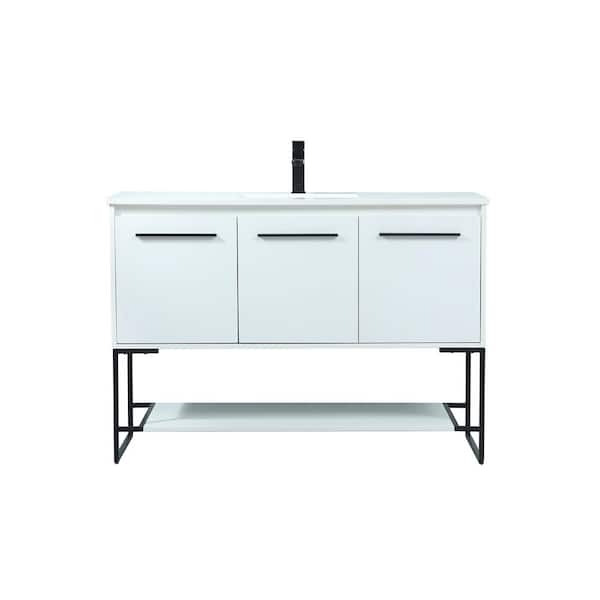 Unbranded Timeless Home 48 in. W Single Bath Vanity in White with Engineered Stone Vanity Top in Ivory with White Basin