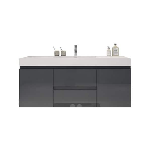 Moreno Bath Fortune 60 in. W Bath Vanity in Rich Black with Reinforced Acrylic Vanity Top in White with White Basin