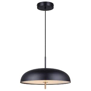 Kelvin 1-Light Integrated LED Matte Black and Gold Contemporary Pendant with Black Glass Shade