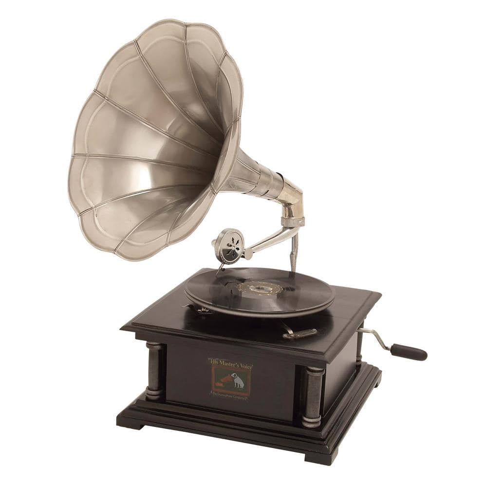Black Mango Wood Vintage Functional Gramophone with Record