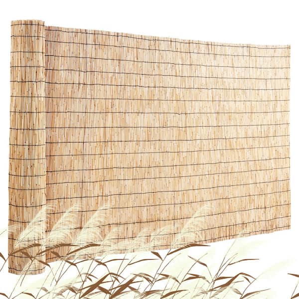 Natural Reed Fencing, 5.5 ft. x 16.4 ft. Reed Screen Curtain Balcony Reed Fence Roll Outdoor Backyard Patio Power Source