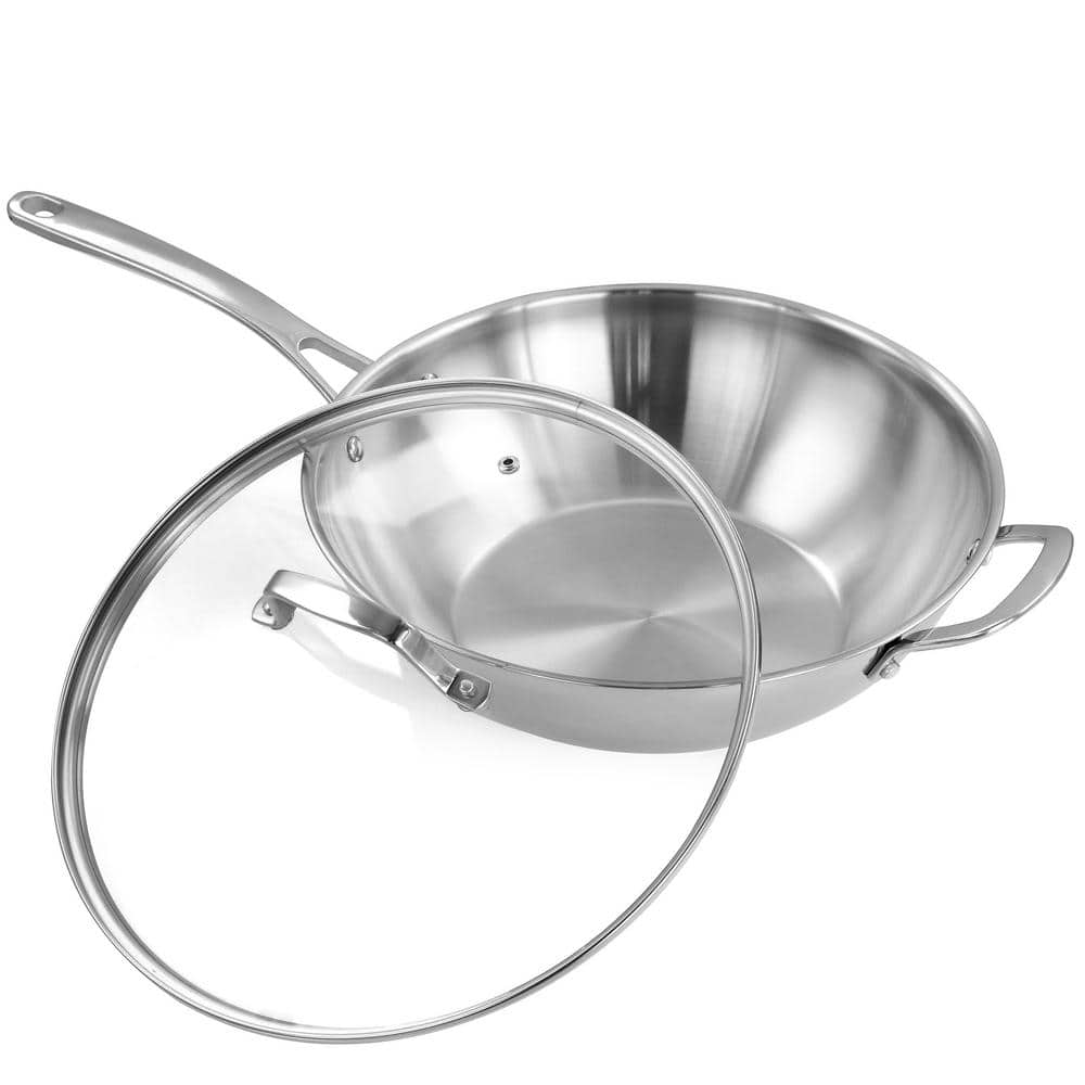 12-Inch Stainless Steel Pan with Tempered Glass Lid