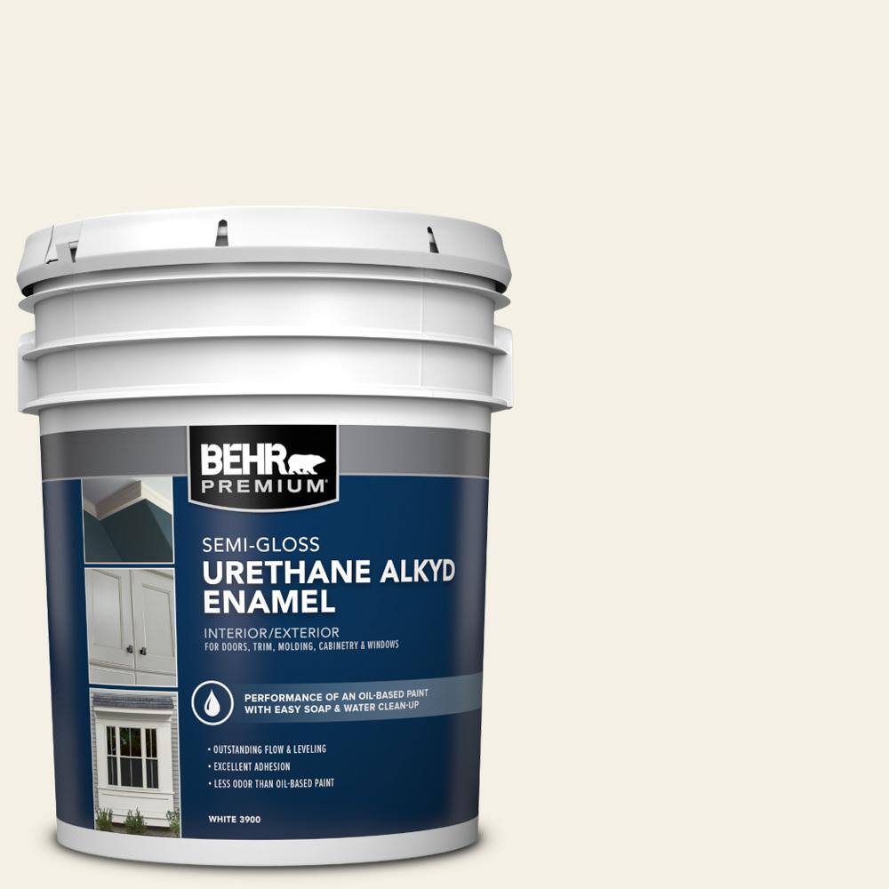 BEHR PREMIUM 5 gal. #GR-W15 Palais White Urethane Alkyd Semi-Gloss ...