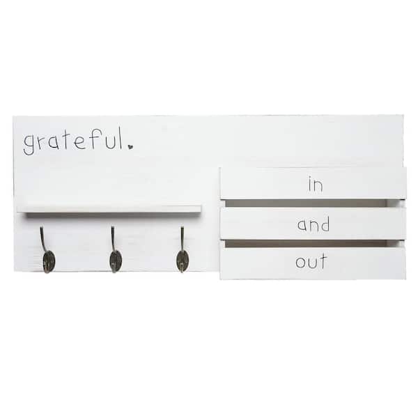 30 in. W x 5 in. D White Addie Joy Grateful Rectangle Wood Distressed Farmhouse Style Decorative Wall Shelf