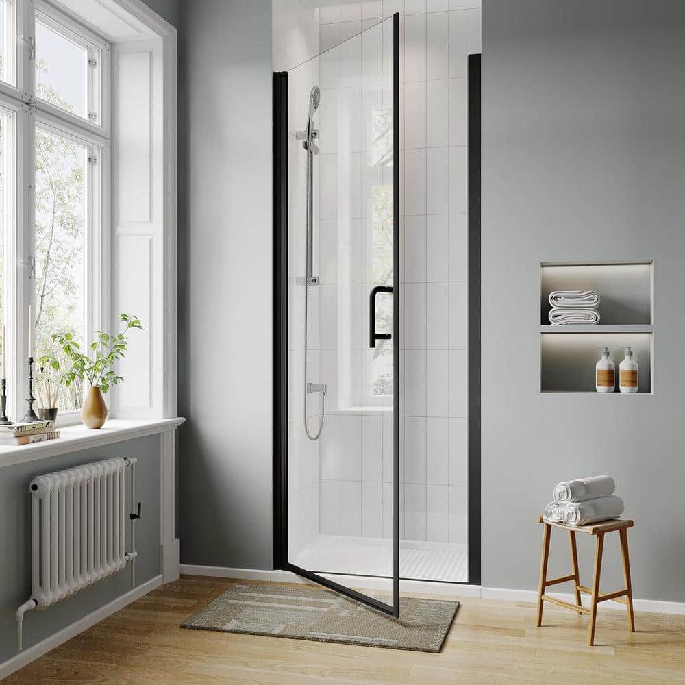 36'' x 72'' Frameless Clear Glass Shower Door in Matte Black