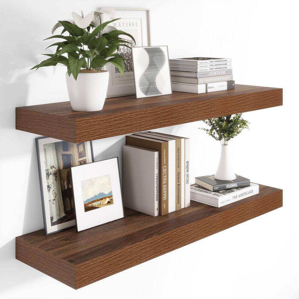 48 in. W x 12 in. D Walnut Floating Shelves (Set of 2), Rustic