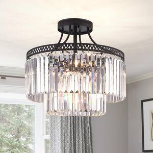 Annapolis 20.4 in. 6-Light Black/Clear Semi-Flush Mount with Crystal