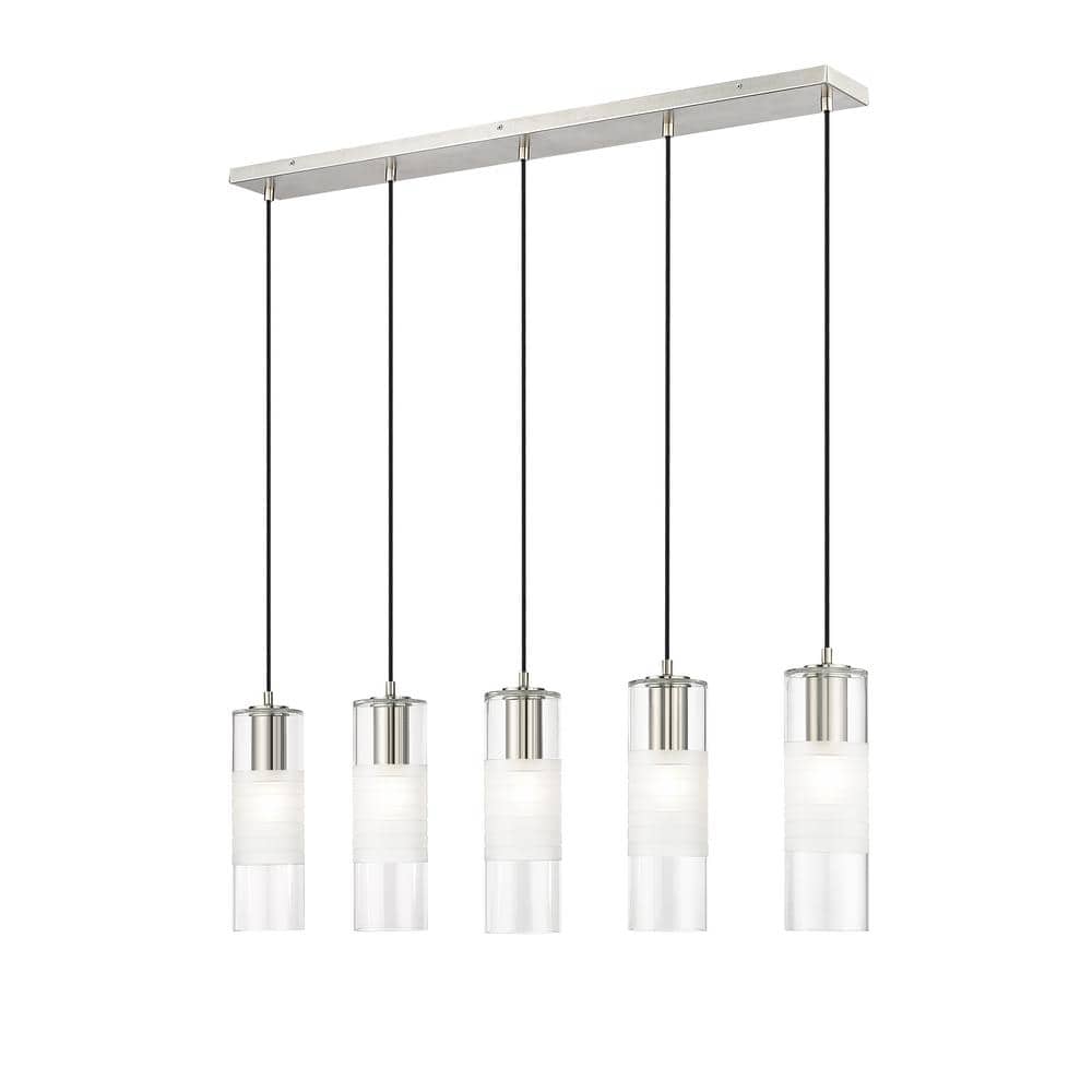Alton 42 in. 5-Light Brushed Nickel Linear Chandelier with Clear Plus Frost