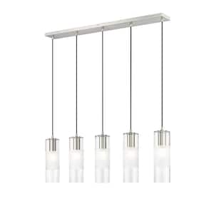 Alton 42 in. 5-Light Brushed Nickel Linear Chandelier with Clear Plus Frosted Glass Shades
