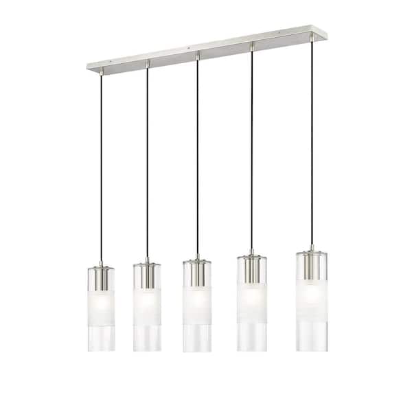 Unbranded Alton 42 in. 5-Light Brushed Nickel Linear Chandelier with Clear Plus Frosted Glass Shades