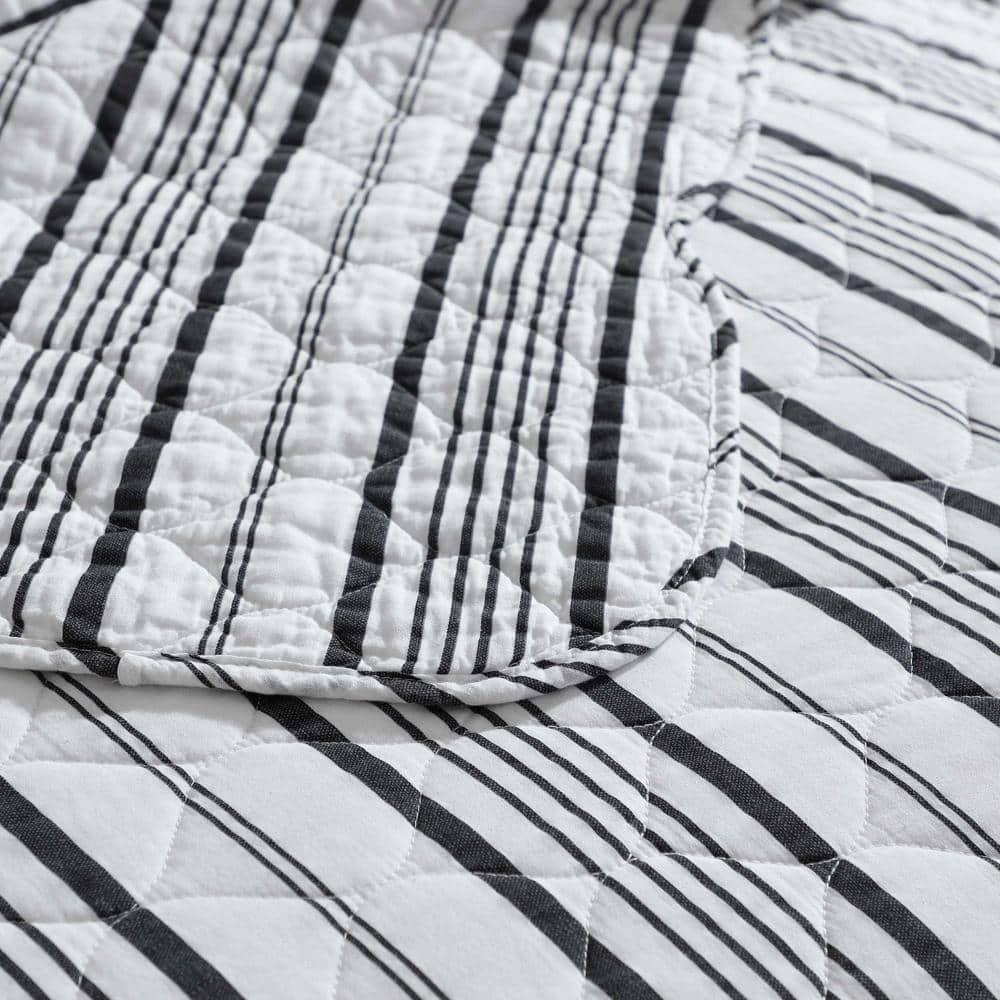 Gray and White Striped Cotton Twin Quilt Set