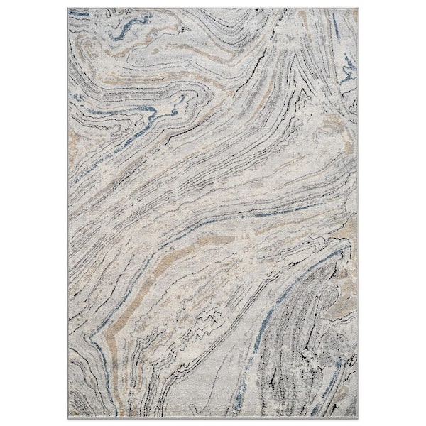 7 ft. 10 in. x 10 ft. Gray Marble Swirl Distressed Area Rug