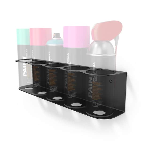 KOOVA 3.3 in. x 15.2 in. x 3.7 in.Black Steel Garage Wall Shelf Five Spray Can Holder