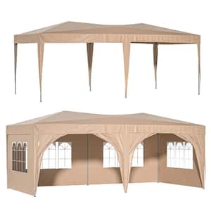 20 ft. x 10 ft. Beige Outdoor Portable Pop-Up Canopy with 6 Removable Sidewalls, Carry Bag and 6-Pieces Weight Bag