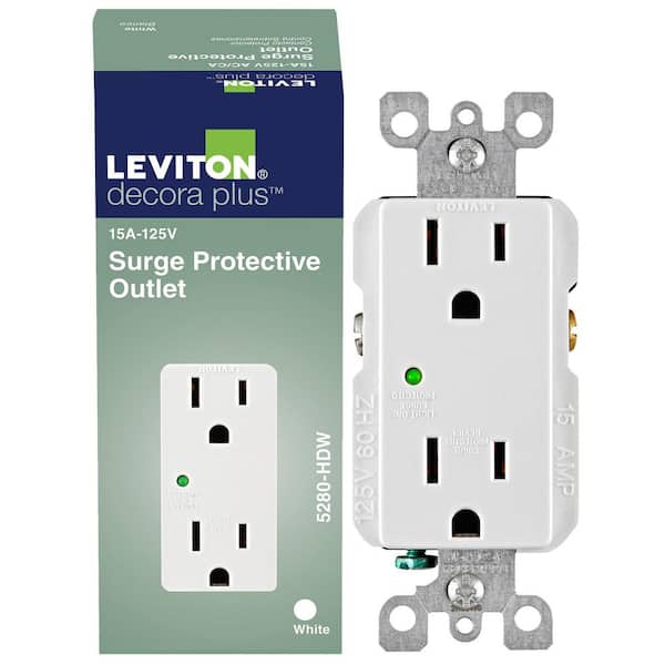 Decora Plus 15 Amp 125 V Surge Protective Duplex Outlet/Receptacle, White (1-Pack) 05280-HDW