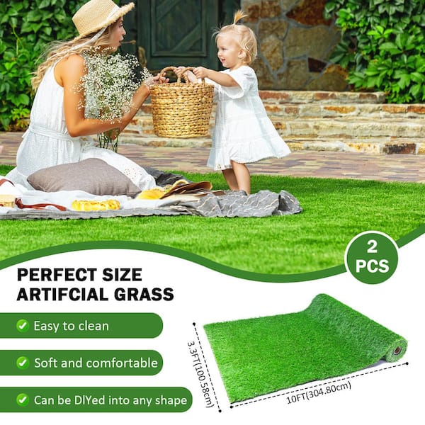 3.3 ft. x 10 ft. 1 in. Green Artificial Grass Outdoor Realistic