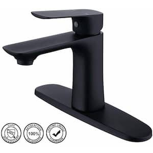 Single-Handle Single Hole Top-Mounted Bathroom Faucet with Handle in Matte Black