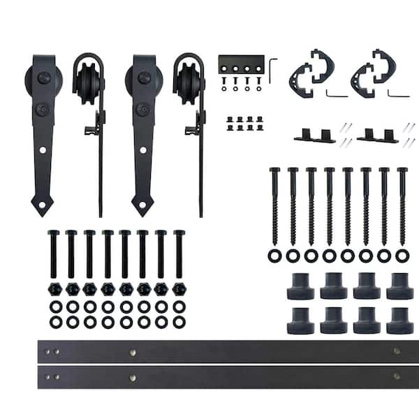 HOMACER 11 ft./132 in. Black Rustic Non-Bypass Sliding Barn Door Hardware Kit Arrow Design Roller for Double Doors