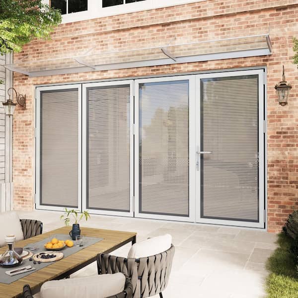 144 in. x 80 in. Left Swing/Outswing Double Tempered Glass White Louver Aluminum Folding Patio Door