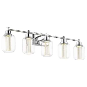 5-Light 23.4-Watt LED Vanity Light Fixture with 3 Color Modes Crystal Bubble and Clear Gla