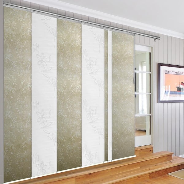 EMOH Sandswept Bloom 110 in. - 153 in. W x 94 in. L Adjustable 7- Panel White Single Rail Panel Track with 23.5 in. Slates