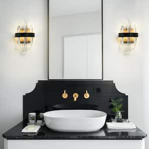 Combrocollia 7 in. 1-Light Matte Black and Plating Brass LED Crystal Wall Sconce Modern/Contemporary Wall Light