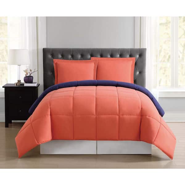 Everyday 3 Piece Orange And Navy Full, Orange Queen Bedding Set