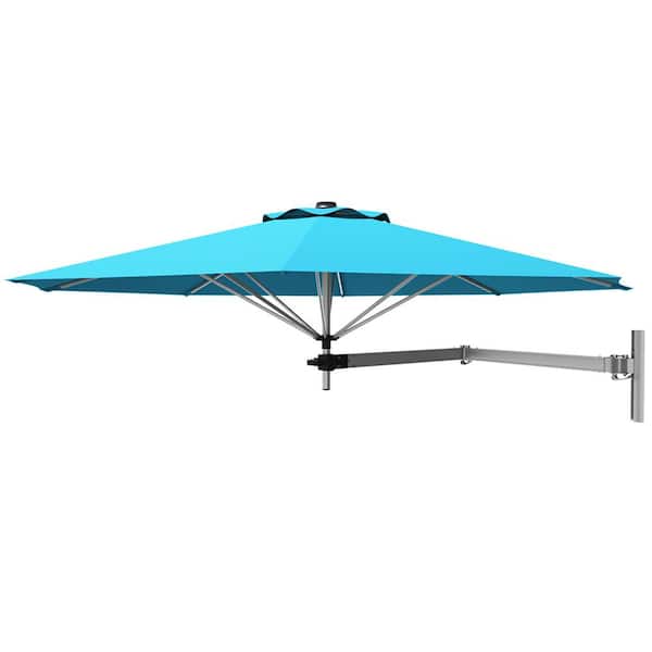 Gymax 8 ft. Cantilever Patio Wall Mounted Umbrella Parsol with Adjustable Pole in Turquoise
