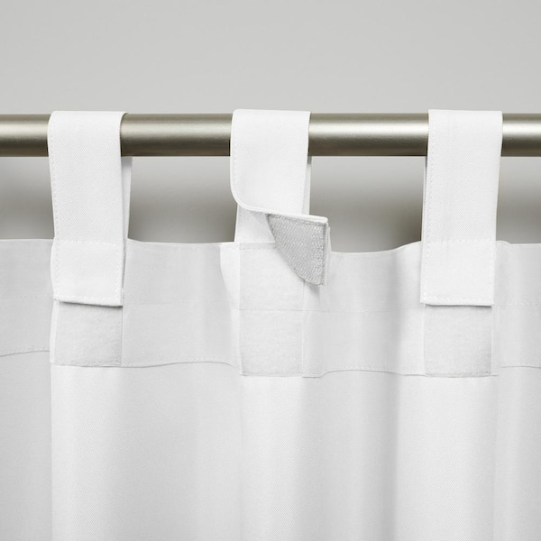 Cabana Winter White Solid Polyester 54 in. x 132 in. Hook/Loop Tab Top Light Filtering Curtain Panel (Set of 2)