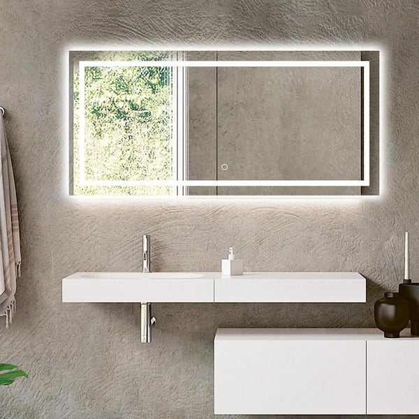 Unbranded 47 in. W x 22 in. H Large Rectangular Frameless LED Full Length Wall Bathroom Vanity Mirror in Silver