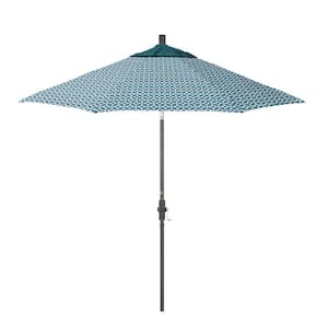 9 ft. Grey Aluminum Market Patio Umbrella with Fiberglass Ribs Crank Collar Tilt in Marquee Turquoise Pacifica Premium