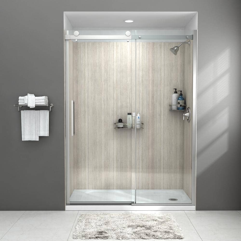 American Standard Passage 57.8 in. W x 72 in. H Sliding Frameless Shower Door in Silver with Clear Glass -  AM801703400.213