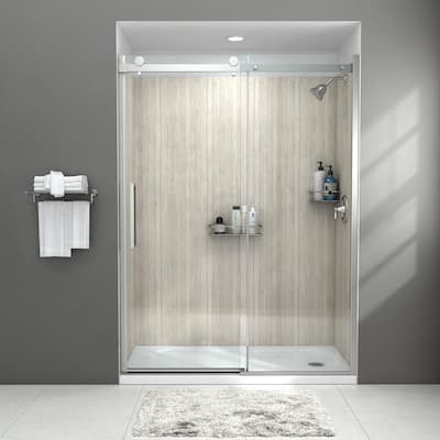 Passage 57 1/5 in. - 57 4/5 in. W x 72 in. H Sliding Frameless Shower Door in Silver with Clear Glass