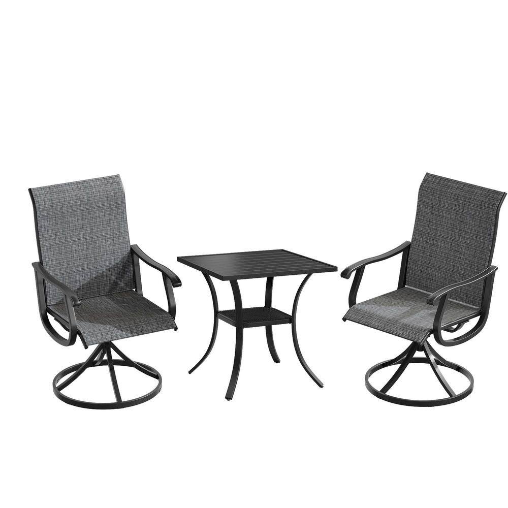 3 Piece Metal Outdoor Patio Dining Set with 27.6 in. Black Square Dining Table and 2 Dark Gray Swivel Dining Chairs price history on PriceWatchPro