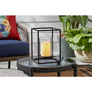 9.8 in. Outdoor Patio Black Metal and Glass Lantern