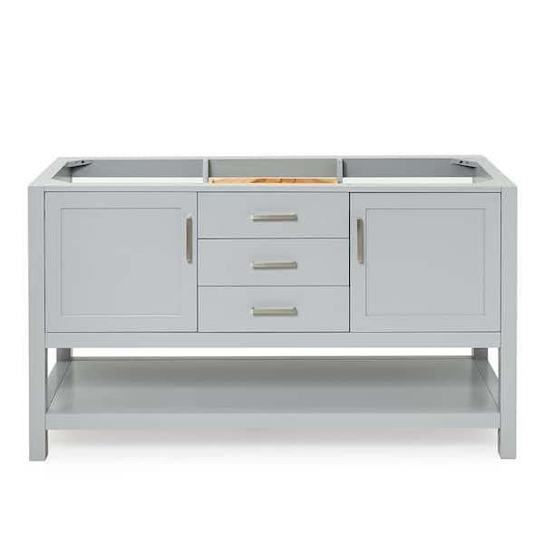 ARIEL Bayhill 60 in. W x 21.5 in. D x 34.5 in. H Double Freestanding Bath Vanity Cabinet Only in Grey