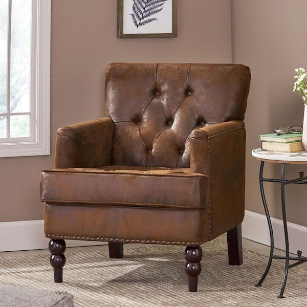 Malone Beige Microfiber Club Chair with Nailhead Trim (Set of 1)