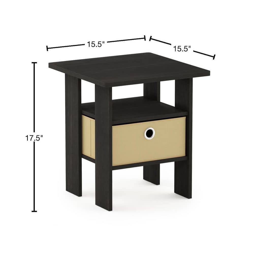 Espresso & Brown Square Wood End Table with Storage Bin