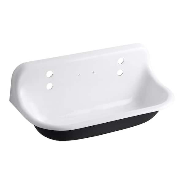 Kohler Brockway 36 In Cast Iron Wall Mount Utility Service Laundry Sink White K 3200 0 The Home Depot - Home Depot Wall Mount Utility Sink