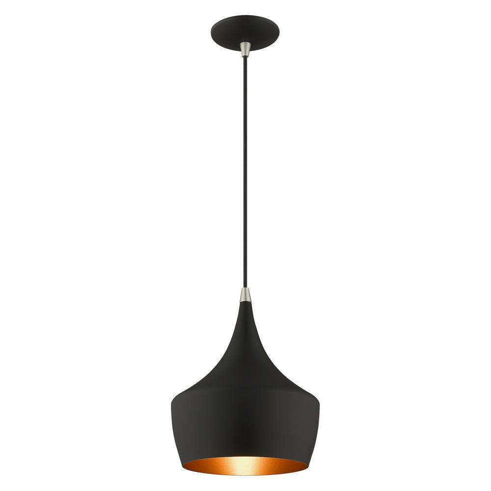 Contemporary Mini Pendant with Black Metal Shade and Gold Finish Inside